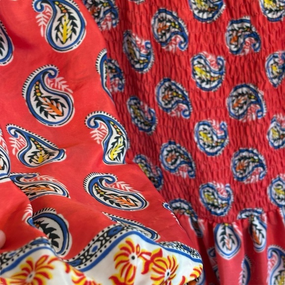 Me 2 Magic Boho Maxi Dress Large Balloon Sleeves Orange Red Retro 70s - Picture 7 of 9